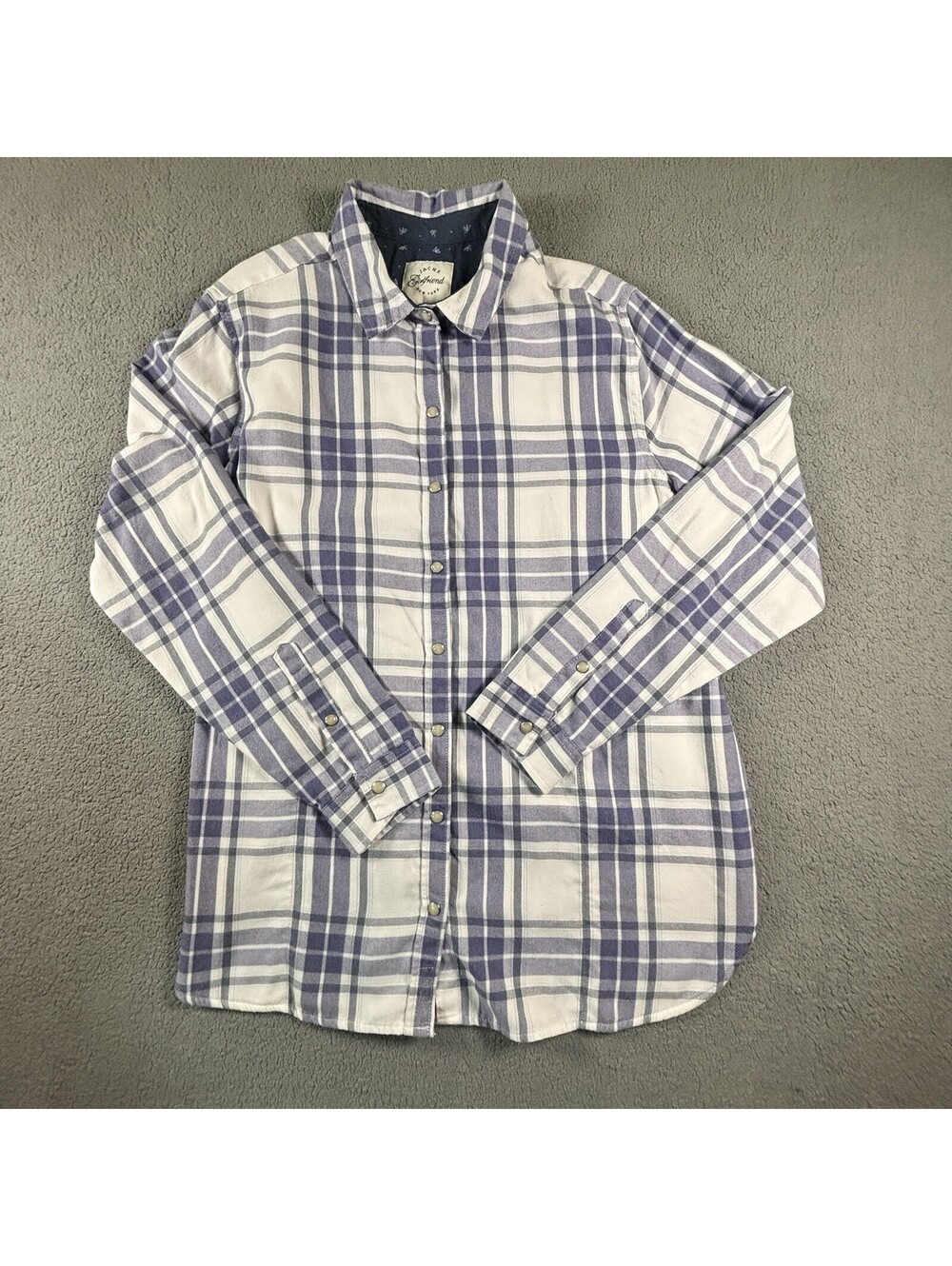 Jachs Girlfriend Flannel Shirt Womens Large Purple White Plaid Pearl Snap